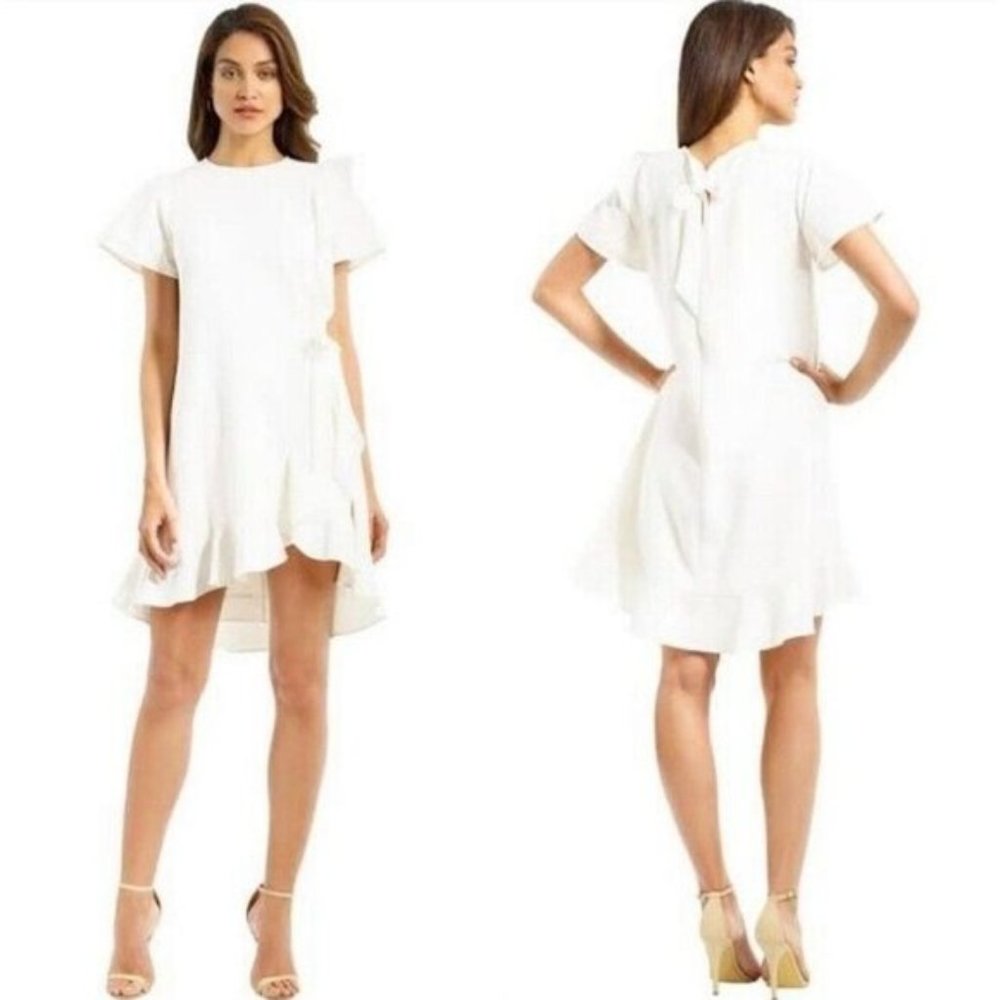 Rebecca Vallance swing ruffle Mini Dress Sze 10-12 white short sleeve RRP $429